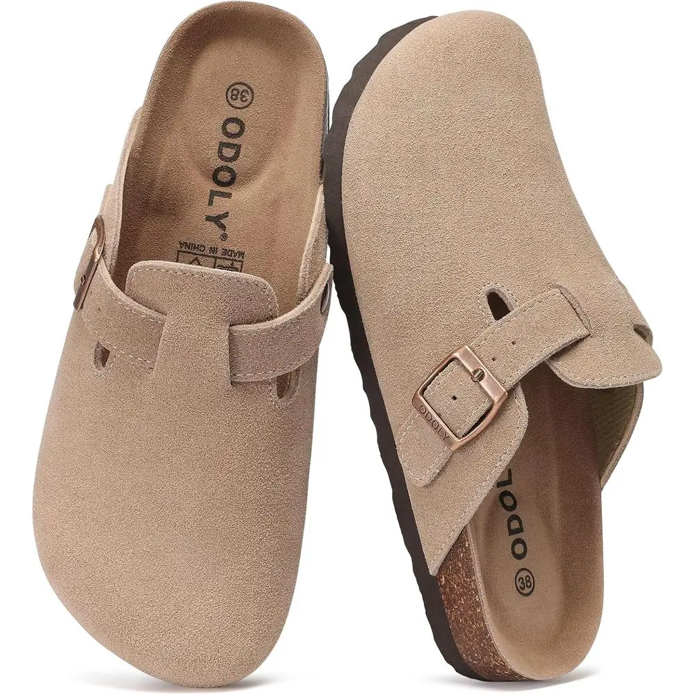 

Suede Cork-soled Mules with Arch Support for Comfortable Footwear