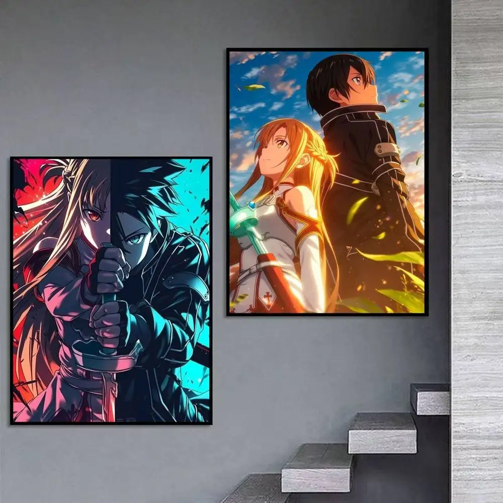 Kirito SAO Anime S-Sword Art O-Online Poster Self-adhesive Art Waterproof Paper Sticker Coffee House Bar Room Wall Decor