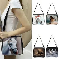 Animal Horse Print Shoulder Bag Women Leisure Handbags Portable Canvas Messenger Bag Ladies Small Retro Clutch Female Cross Bags