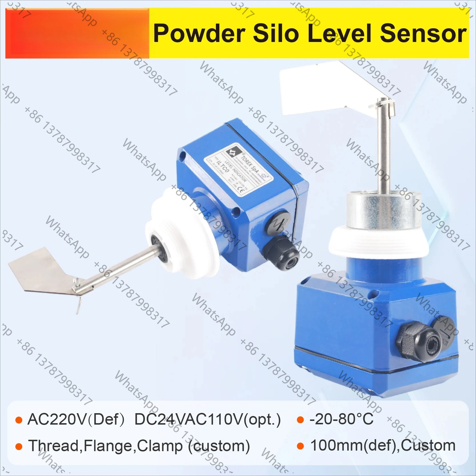 Rotary Paddle Level Switch Powder Granule Detector AC220V DC24V Thread Mount Paddle Level Sensor for Silo Hopper Tank