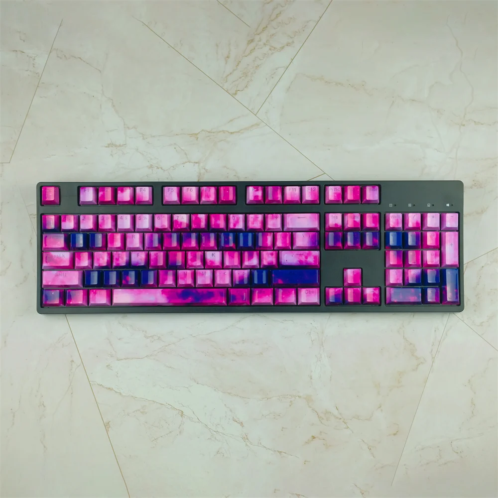 Purple Nebula ABS Keycaps OEM Profile UV Bright side Water Transfer Printing for Cross MX Kailh Switches Mechanical Keyboard