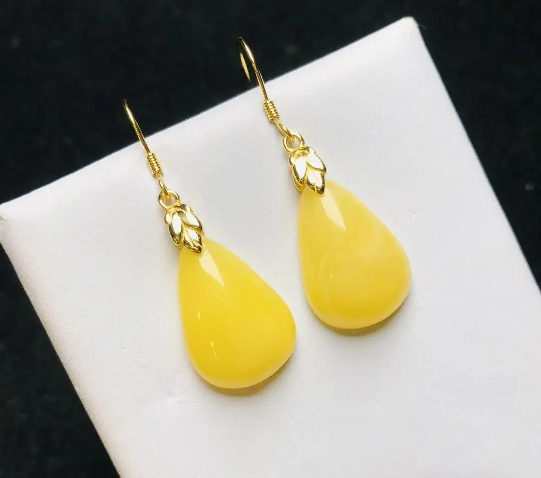 Certificated 925 Sterling Silver Baltic Yellow Amber Teardrop Drop Dangle Ear Hooks Natural Honey Amber Chunky Earring Jewelry