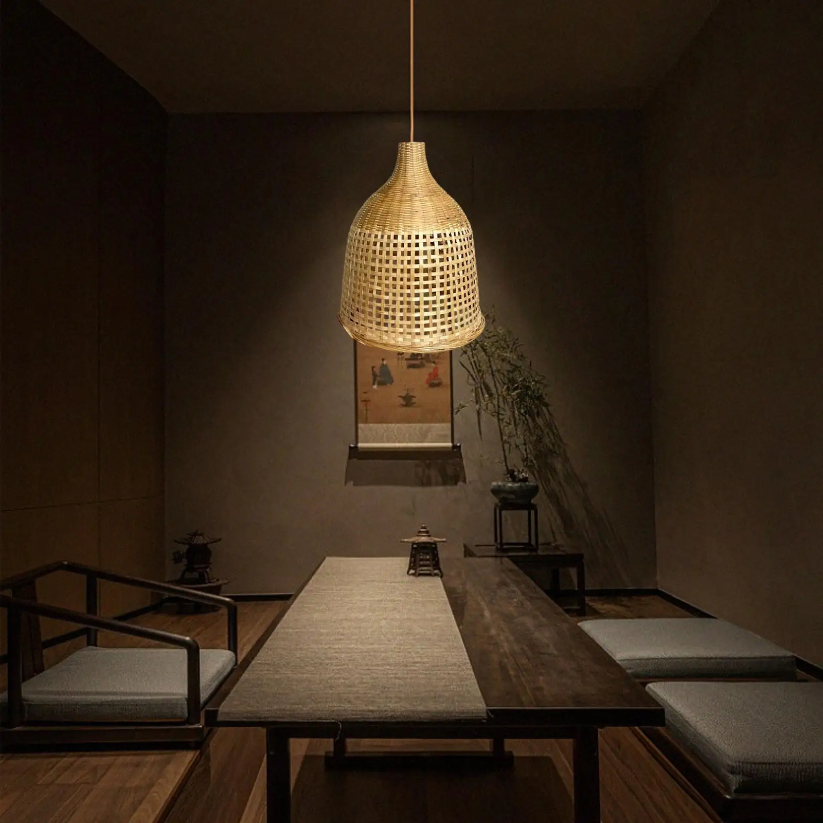

Retro Handwoven Bamboo Lampshade Vintage Lamp Shade Bowl Pendant Lighting for Dining Room Kitchen