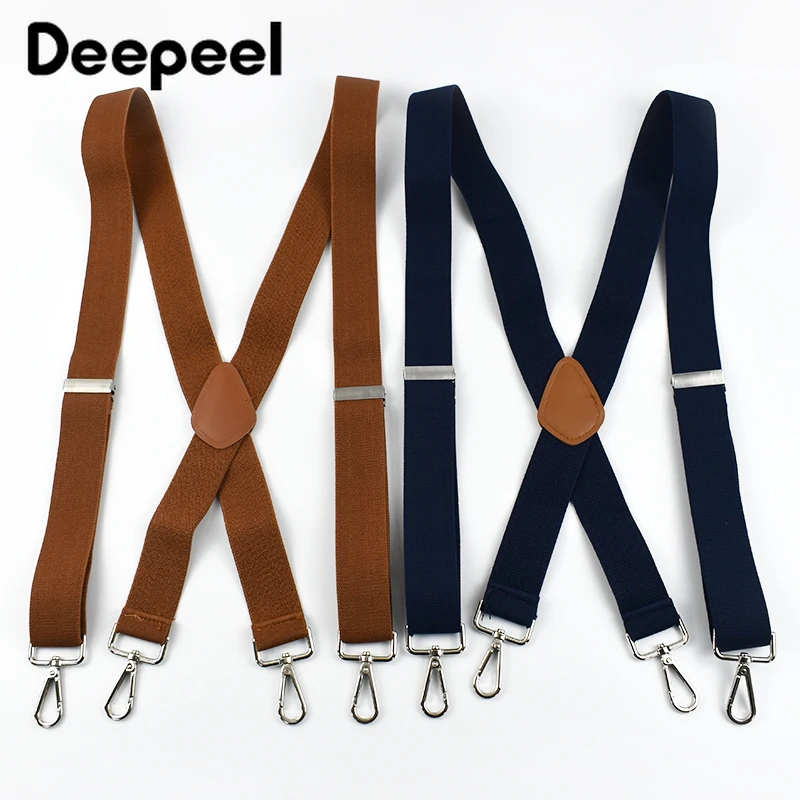 Deepel Suspender 3.5x120cm untuk dewasa, aksesori celana jins dengan 4 klip, tali kait elastis dapat disesuaikan, tali Suspender untuk pria