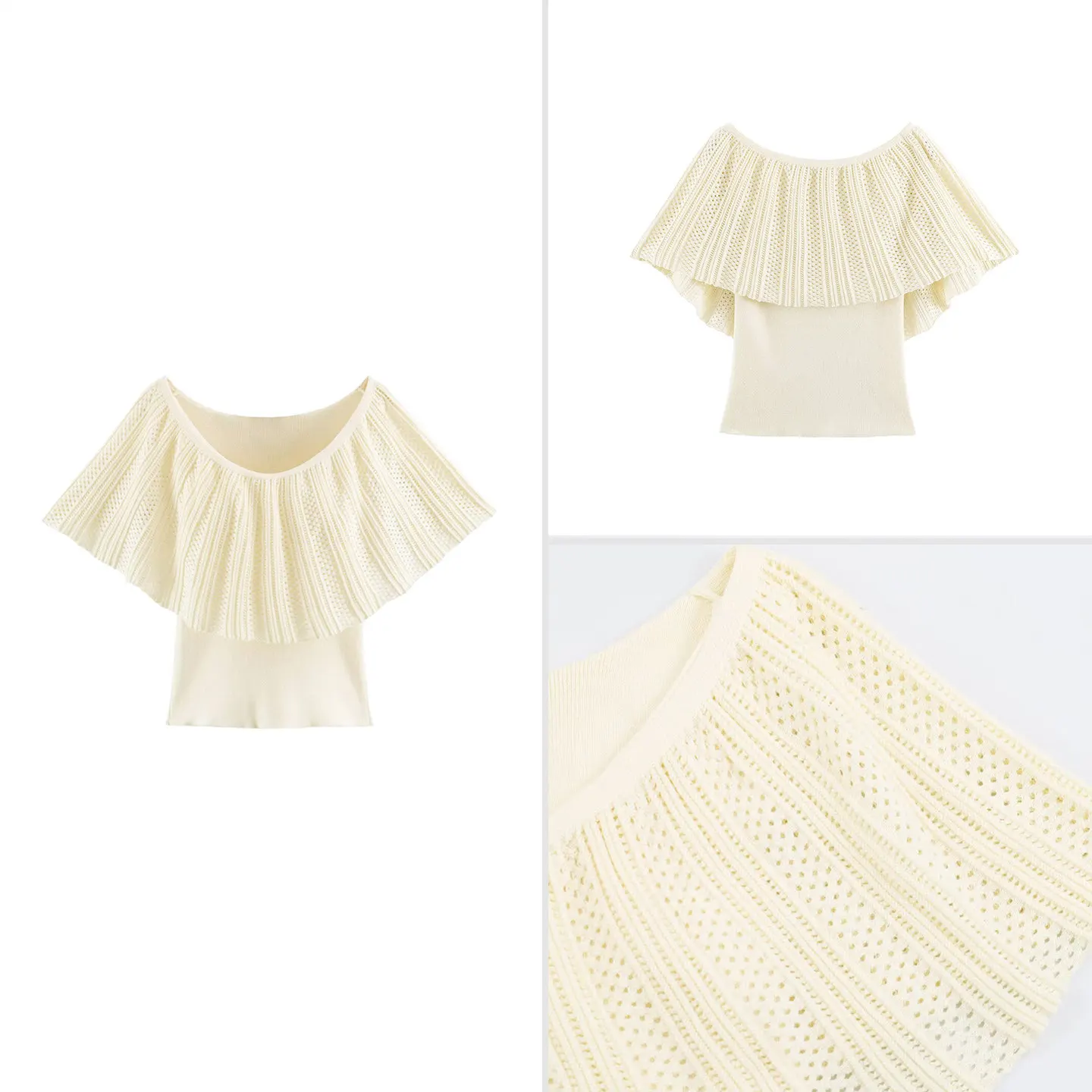 

Fashionable Hollow out Knitted Shawl Ultra-Short Top Women's Summer Clothing Embroidered Design ZADATA Brand Long Sleeve Shirt