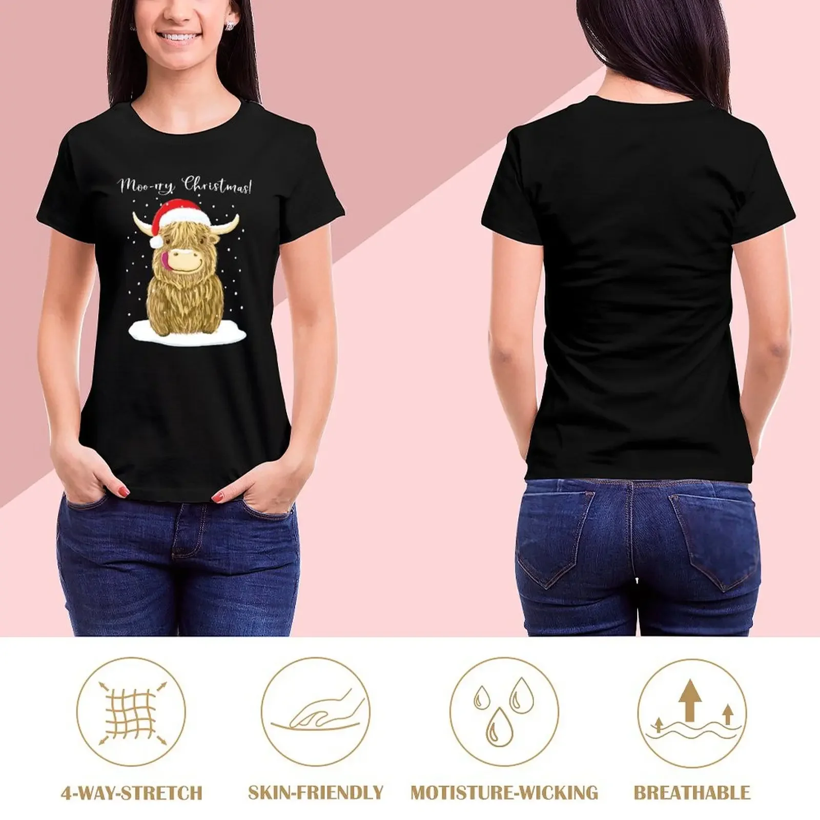 Scottish Highland Cow, Moo-rry Christmas Wee Hamish T-Shirt oversized lady clothes summer clothes cotton t shirts Women