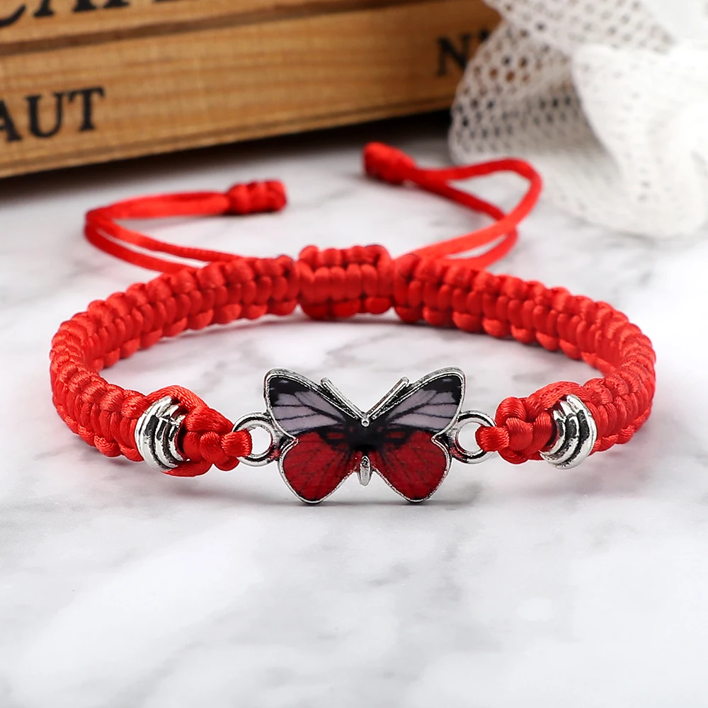 Red Butterfly Charm Bracelet Handmade Braided Rope Thread Fashion Adjustable Bracelets&Bangles Women Lucky Jewelry Friends Gift