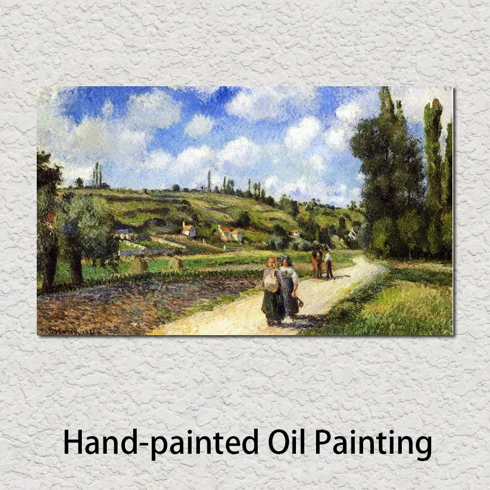 

Impressionist Canvas Art Landscape Near Pontoise Camille Pissarro Painting Handmade Village Artwork for Hotel Lobby Modern Decor