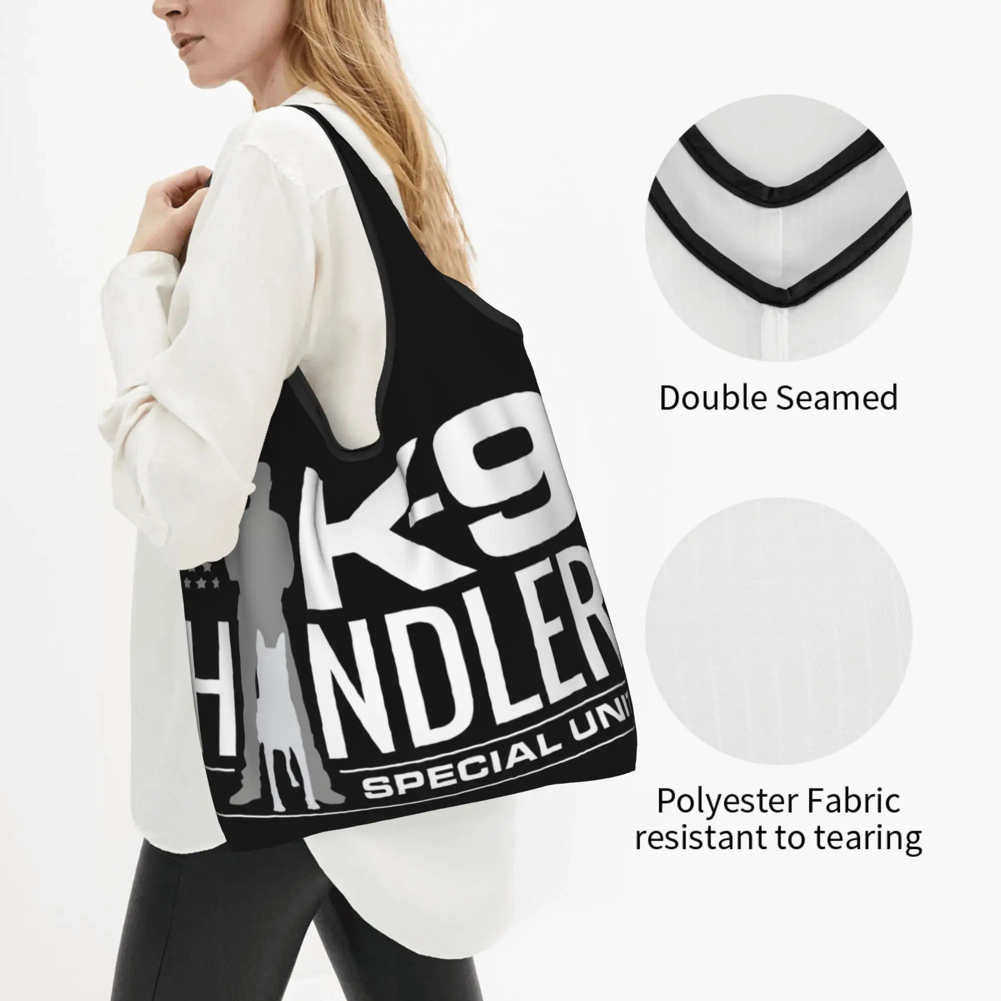 Fashion Print K9 Unit Malinois Tote Shopping Bags Portable Shopper Shoulder Belgian Shepherd Dog Handbag