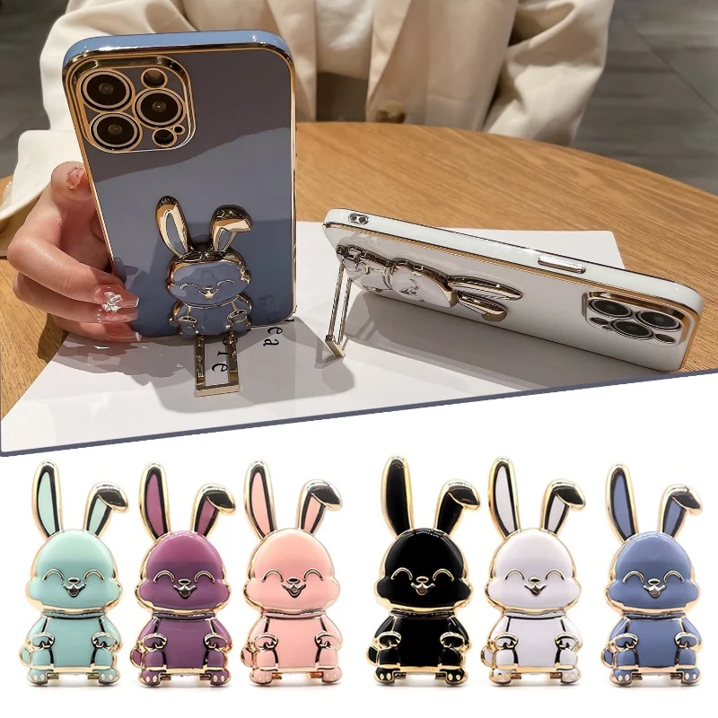 Universal Mobile Phone Finger Ring Holder Rabbit Stand Back Sticker Lazy Bracket Foldable Buckle Adhesive Pull Rod Support Frame