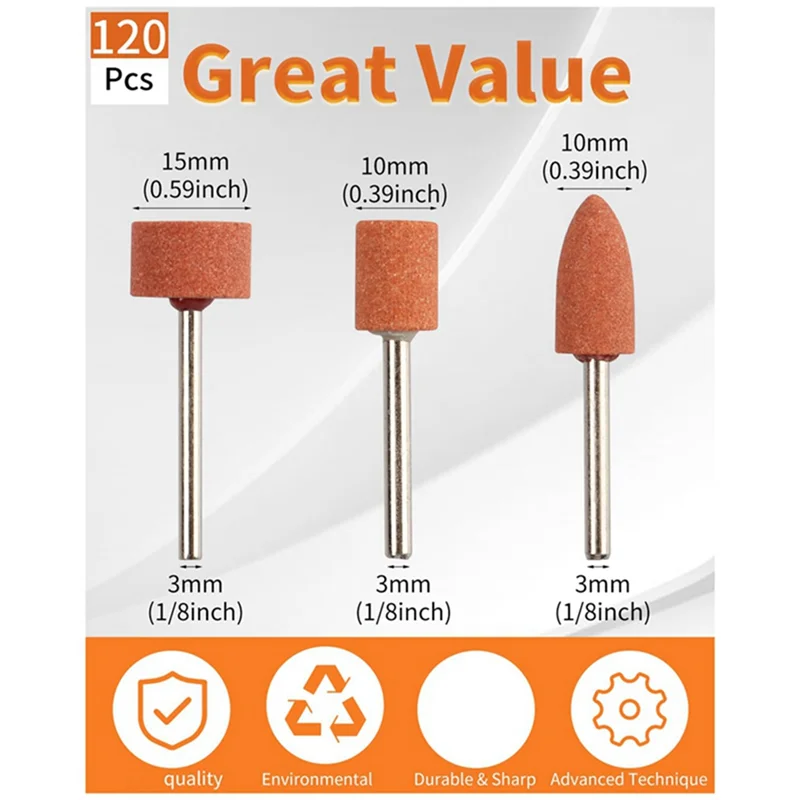 AB06 60Pcs Sanding Bits For Rotary Tool, Strong Grinding Stones Bits With 1/8In Shank, Aluminum Oxide Sanding Replacement Parts