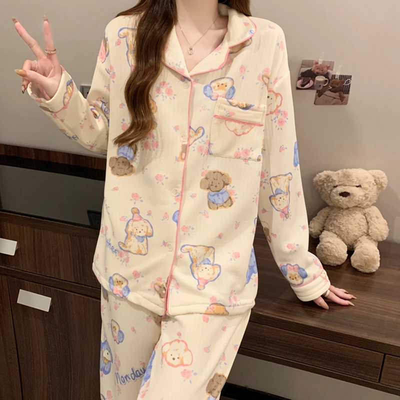 Y2K Cute Dog Outside Pajamas Set for Women Letter Print Fashion Cartoon Kawaii New Women Pajamas Harajuku Style Casual Sleepwear