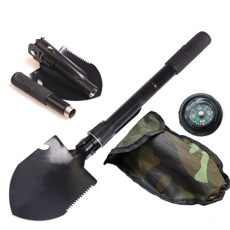 Multi-functional folding car-mounted four-in-one stainless steel shovel survival camping car-mounted small outdoor shovel.