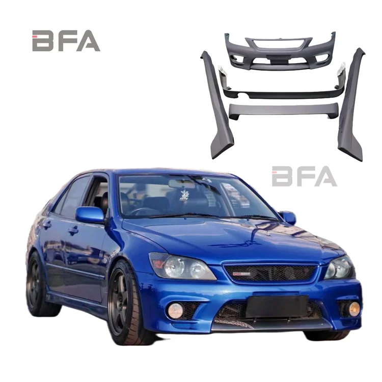 The 1999-2005 Lexus is200 upgrade retrofitted TRD-style front bumper side skirt under skirt rear diffuser rear spoiler body kit