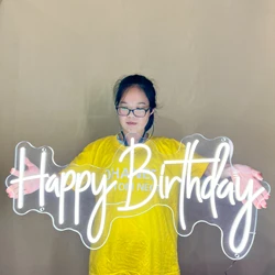 Custom Acrylic Flex Led happy Birthday Party Wedding Decor Sign Home Room Wall Decoration Ins Happy Birthday Neon Sign Lighting