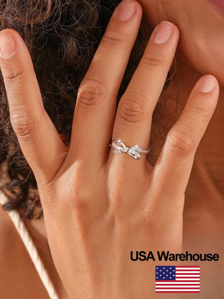 

Персонализированное кольцо из стерлингового серебра 925 пробы с блестящим бантом и цирконием для женщин, обручальное свадебное роскошное ювелирное изделие высокого качества