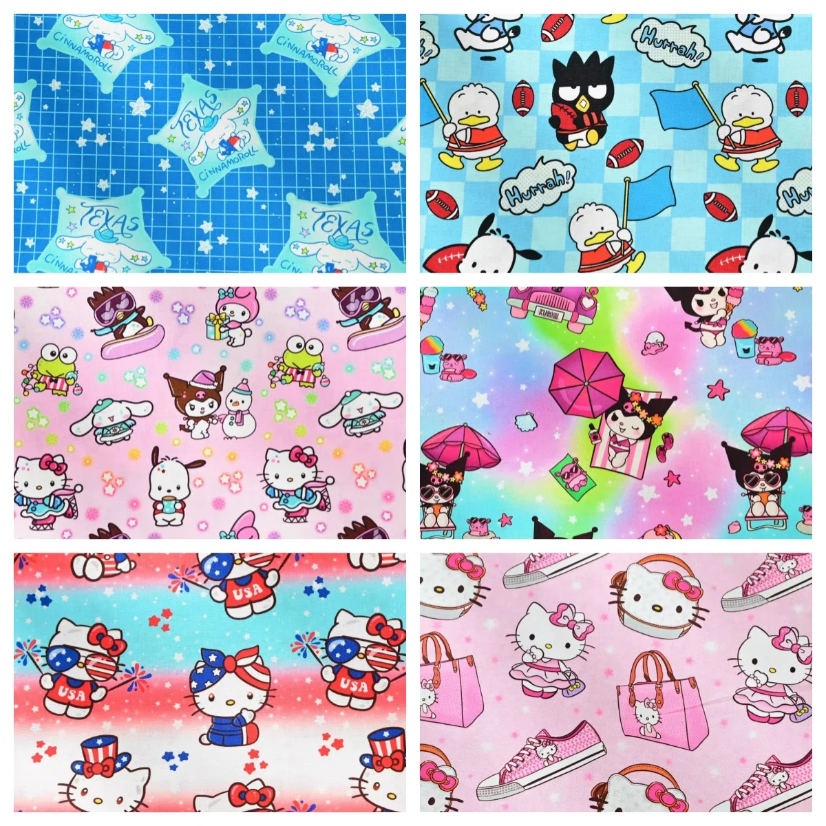 100% de algodón liso Sanrio Hello Kitty, Material de costura de tela para decoración de ropa, Patchwork de Disney, costura acolchada DIY