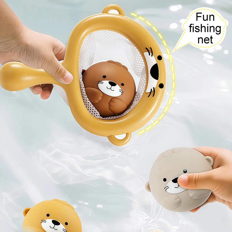Bella Famiglia di Lontra Giocattolo da Bagnetto per Bambini Giocattoli da Bagno in Silicone Genitore-Figlio Lontra Giocattolo d'Acqua Galleggiante Giocattolo per Vasca da Bagno da Spremere Morbido per il Bambino