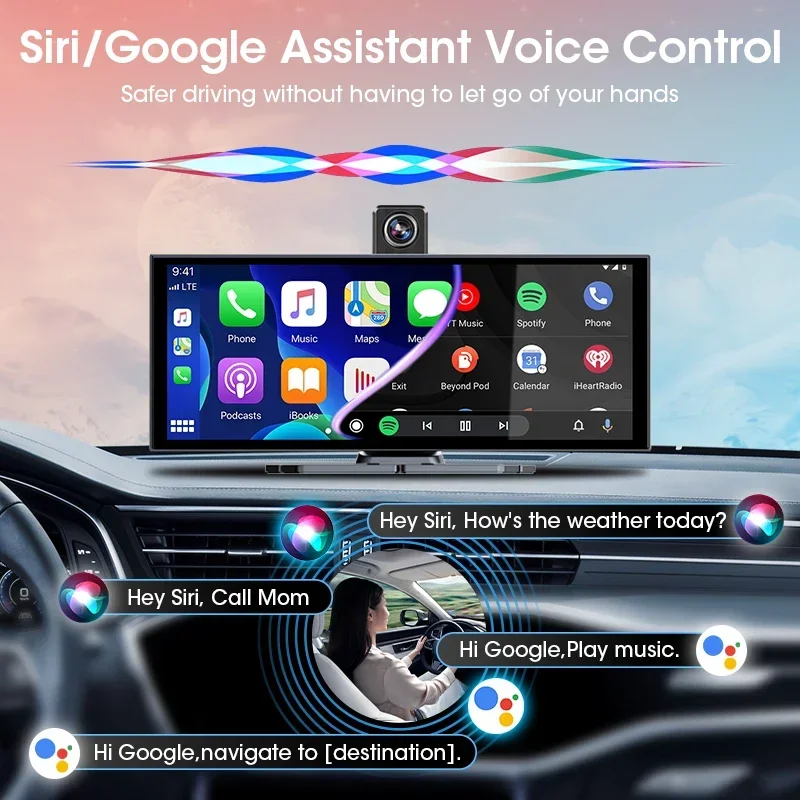 Portable 11.26" 4K Car DVR Wireless Carplay Android Auto Dashcam GPS Navigation Bluetooth Audio Dashboard Video Recorder FM AUX - view 5
