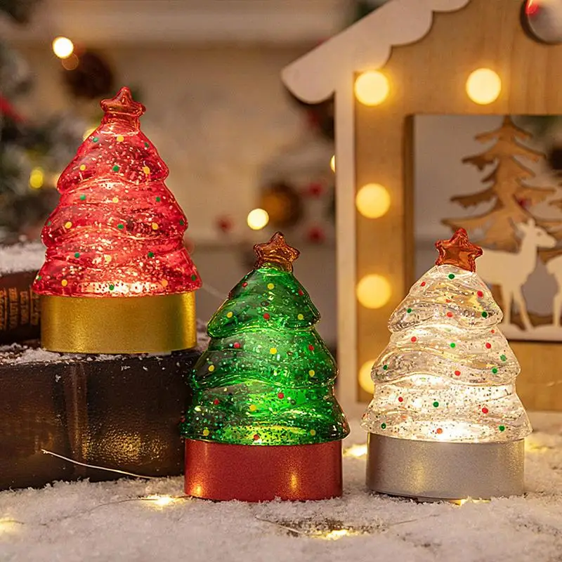 Luz nocturna de árbol de Navidad, bonitas luces nocturnas de Navidad, lámparas decorativas para árbol de Navidad, luces de árbol de mesa iluminadas de PVC para escritorio