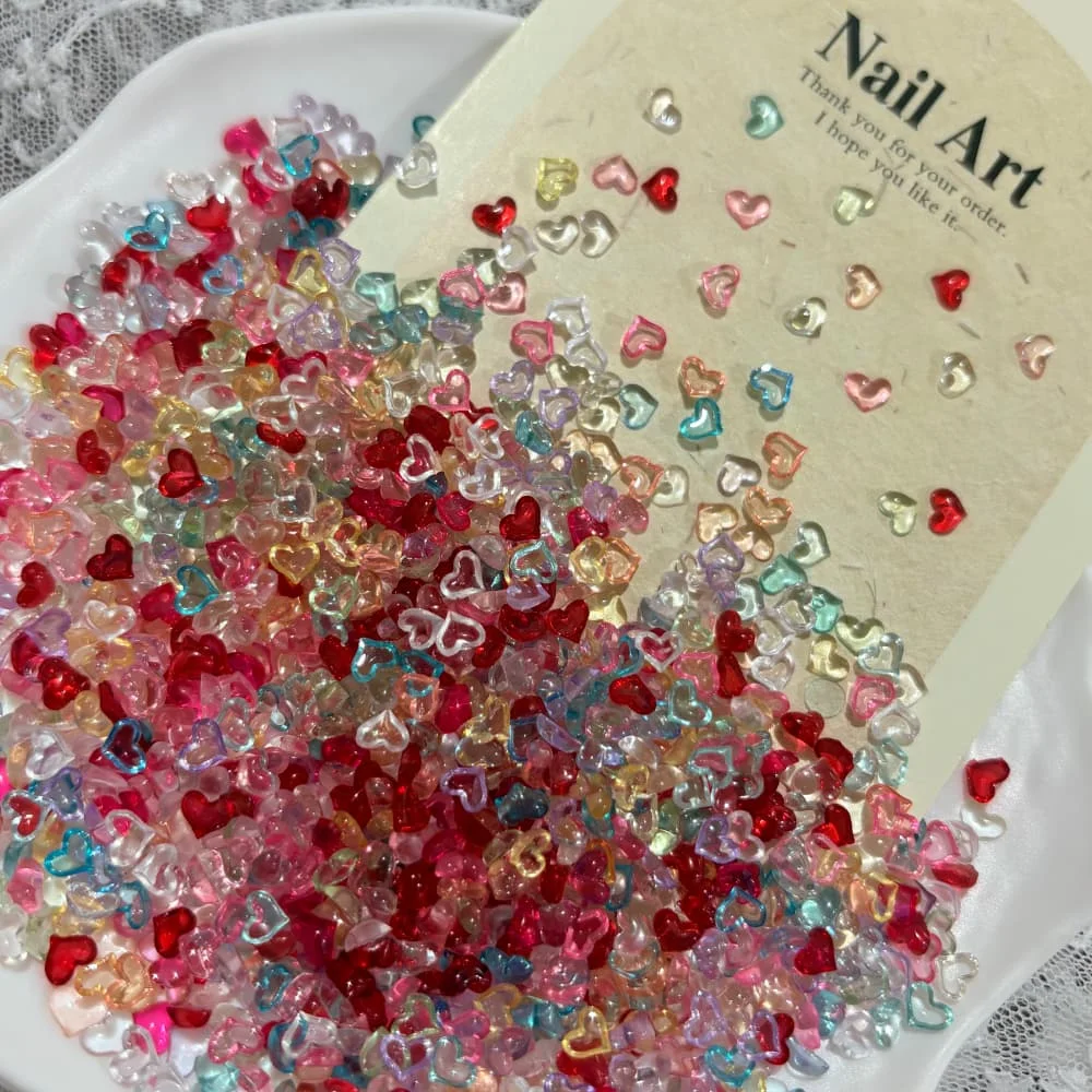 50 Stück niedliche, kleine, leuchtende Herz-Flachback-Harzperlen, farbige Schmetterlings-Flachback-Harz-Nagelcharms, Mini-Teile – Detail 4