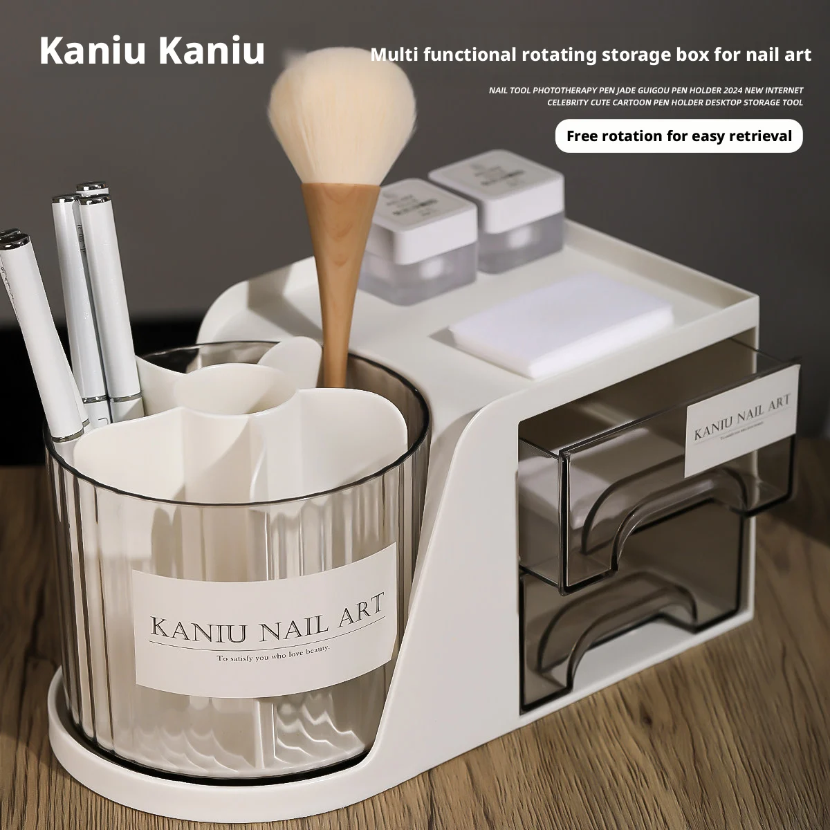 Kaniu Multi Functional Rotating Storage Box for Nail Art Nail Brush Pen Container Nail Accessories Makeup Brush Organizer Box
