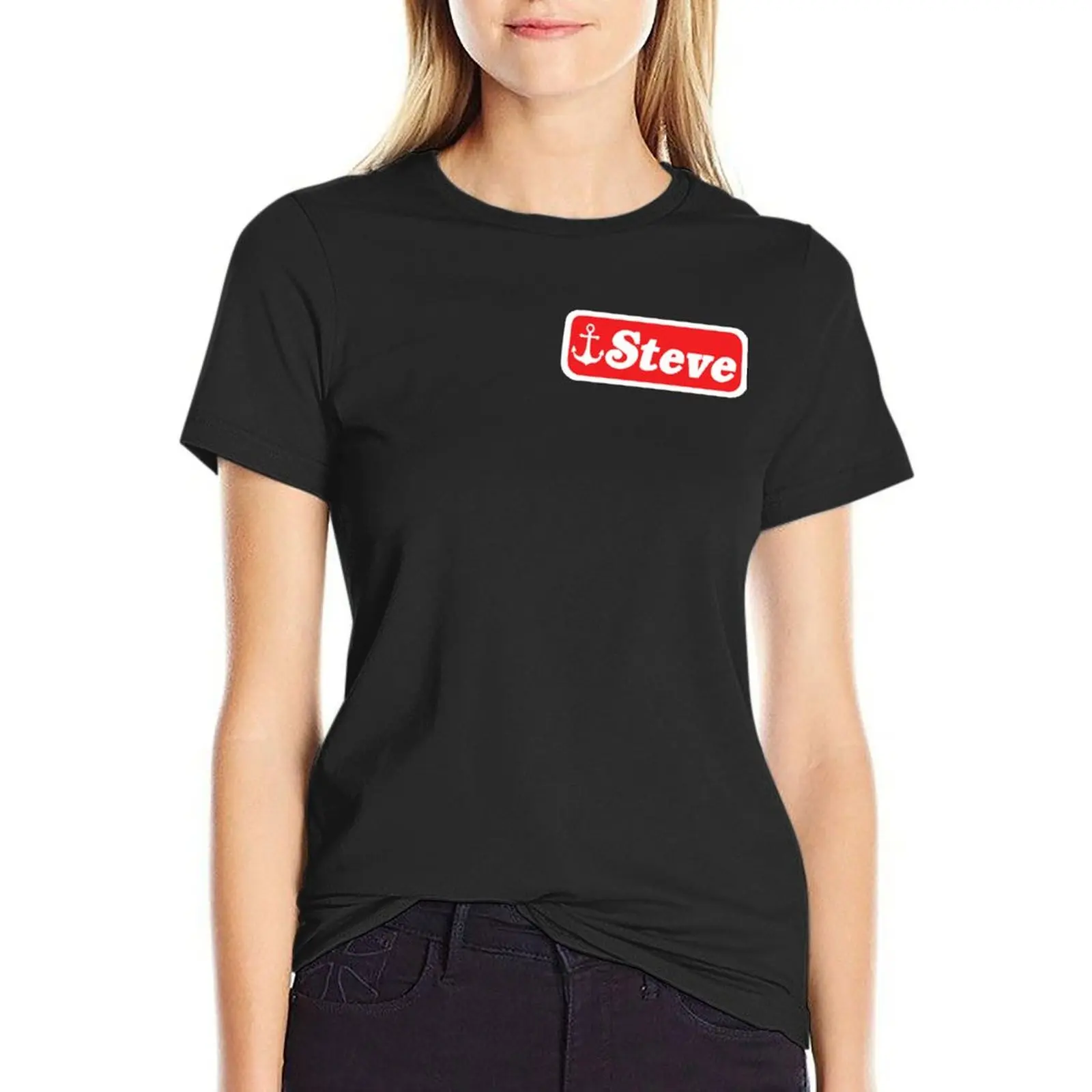 

Scoops ahoy! Steve name badge T-Shirt animal prinfor oversized tops customizeds cotton t shirts Women