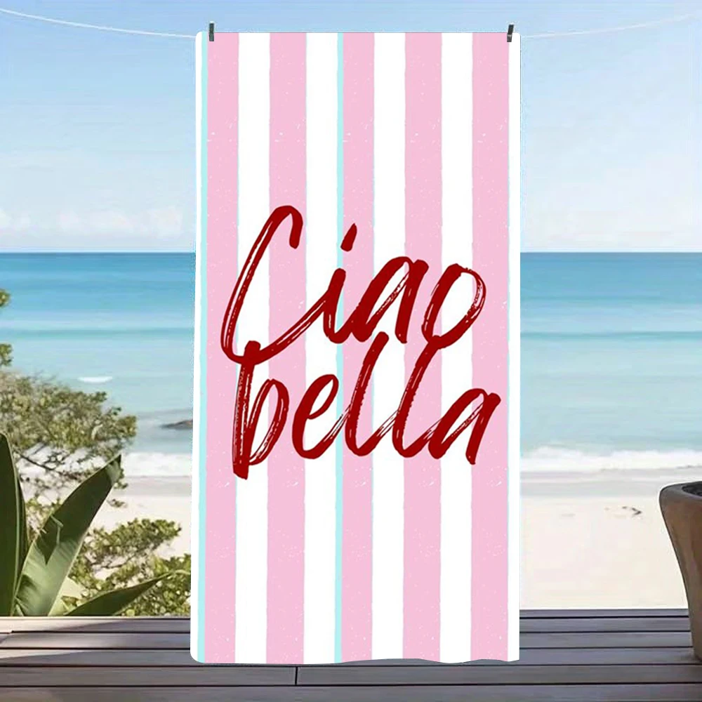 Orange Magenta Stripe La Dolce Vita Letter Print Beach Towel, for coastal holidays,pool chill,short trips seaside brunch meets