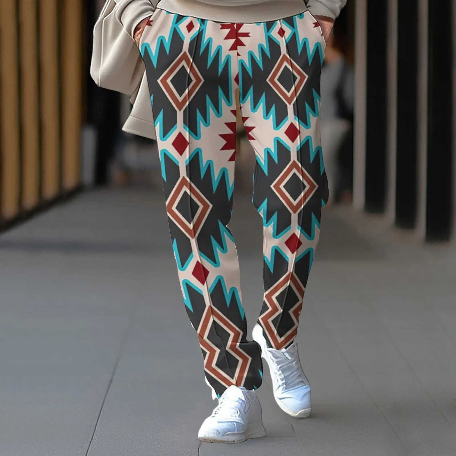 

Men's Loose Straight Bohemian Print Sports Leisure Trousers Oversize Long Trousers