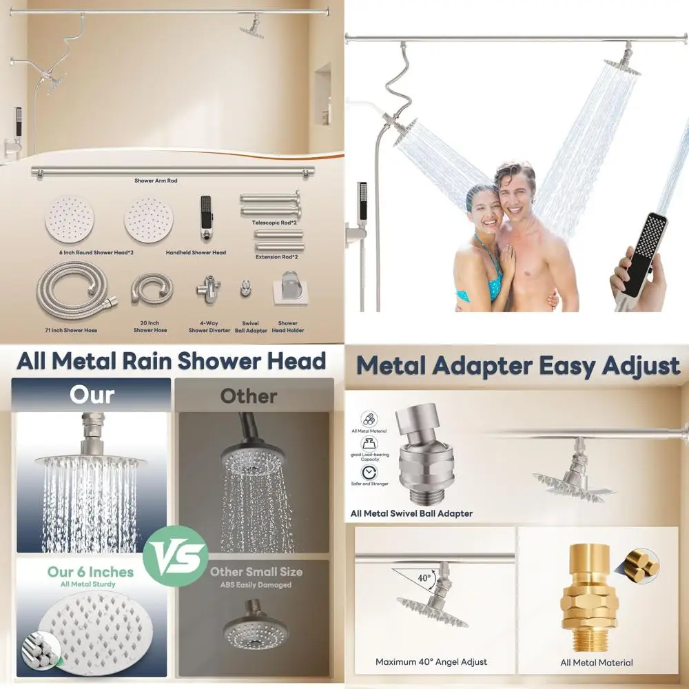 

Регулируемая душевая система высокого давления для двоих с 6-режимным переключателем и комбинированным тропическим душем, матовый никель