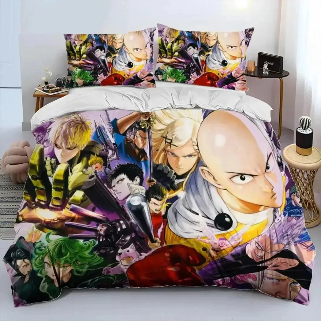 

Anime One-Punch Man Bedding Set 3D Printed Suitable for Bedroom Duvet Cover Set With Pillowcases Kids Home Textile