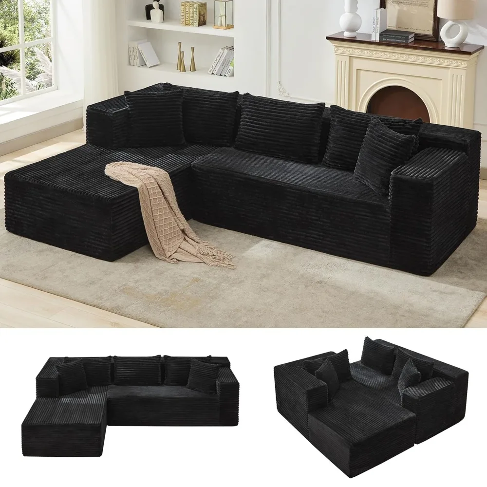 L Shaped Modular Sectional Sofa Sleeper Deep Seat 106in Comfy Oversized Living Room Furniture No Assembly Required, Custom