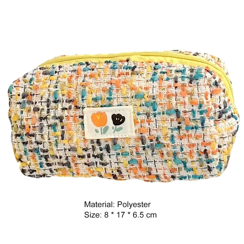 Pencil Case Woven Flower Pattern Zipper Closure Large Capacity Dust-proof Storage Polyester Easy To Carry Stationery Bag