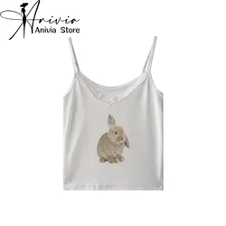 Women White Graphic Print Crop Top Y2k Tank Top Vintage Harajuku Sleeveless Off Shoulder Camisole Corset Top 2000s Clothes 2024