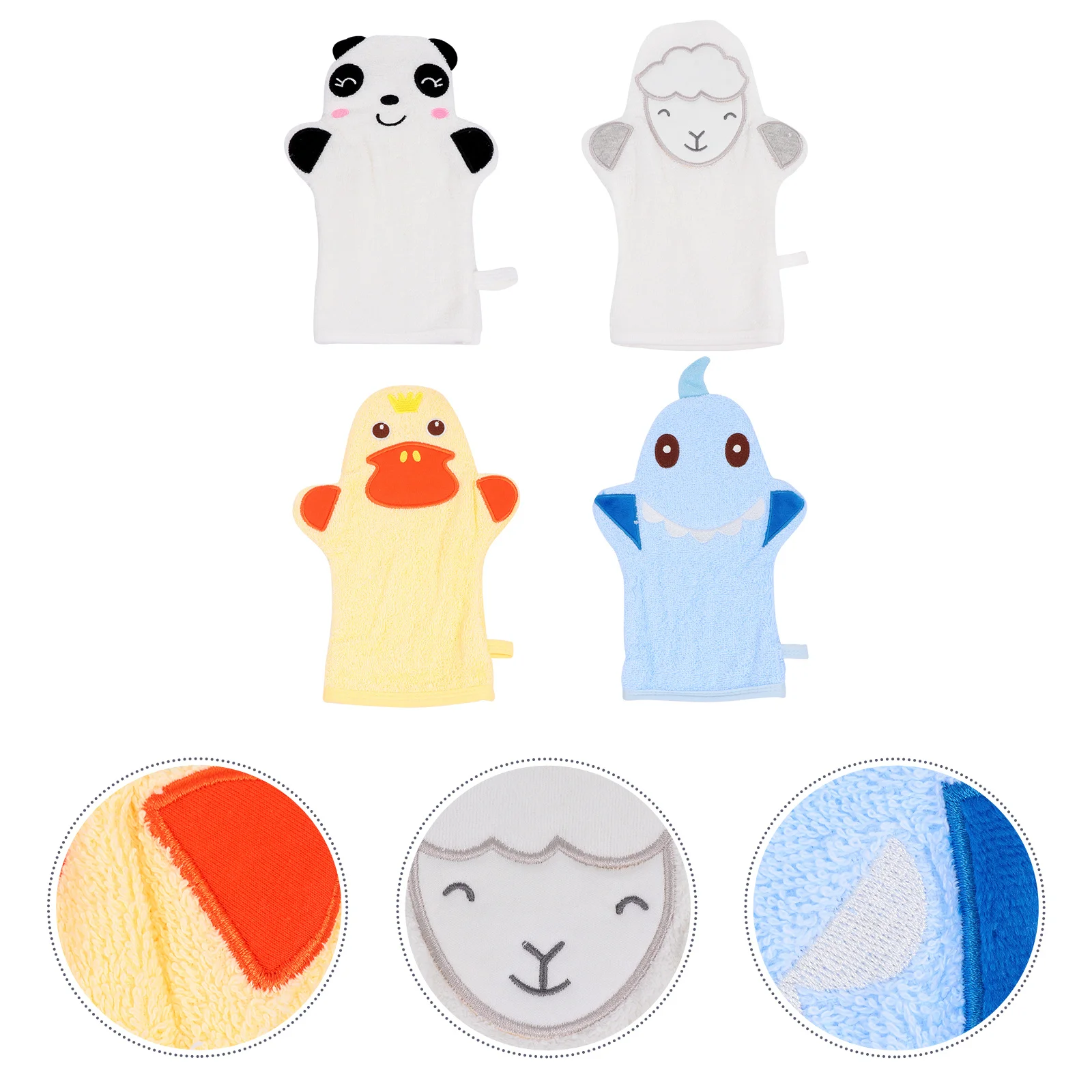 

4Pcs Cartoon Bath Gloves Wash Mitt Soft Cotton Gentle Scrubbing Towel for Bathing Reusable Home Travel Business