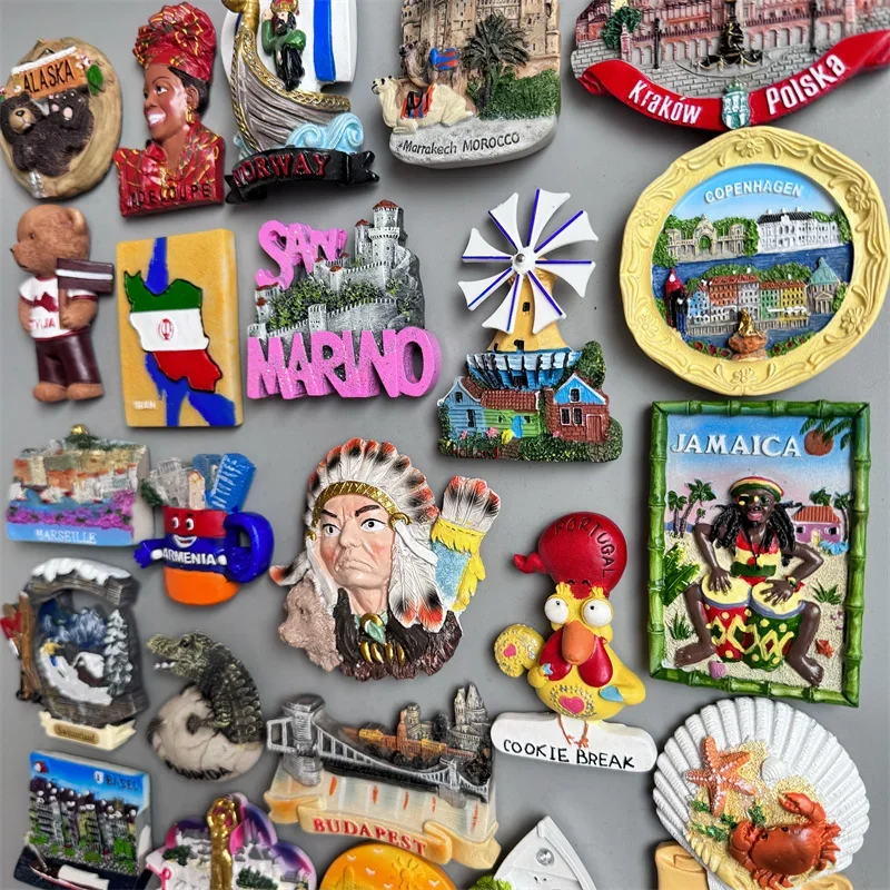 Fridge magnets Budapest Cordoba Tahiti Luxembourg Jamaica Portugal Indian Denmark Armenia Marseille Morocco Norway Latvia