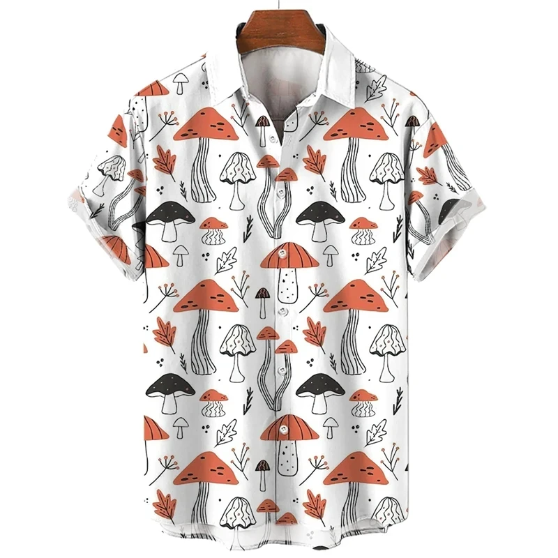 Men\'s Shirt 3D Mushroom Printed Shirt For men\'s Clothing Fun Oversized Short Sleeved Hawaiian Beach Shirt Vacation Y2k Shirt