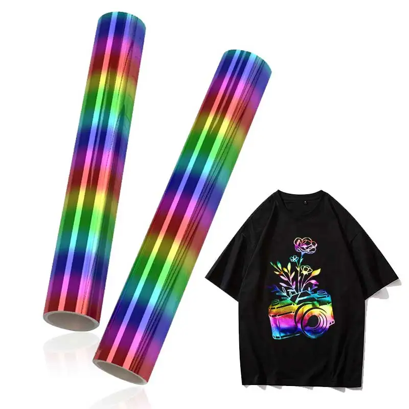 Metallic Heat Transfer Vinyl HTV Rainbow Chrome Foil for Tshirt 20*40 Inch Easy To Cut Weed Heat Press Print Craf Decor Film