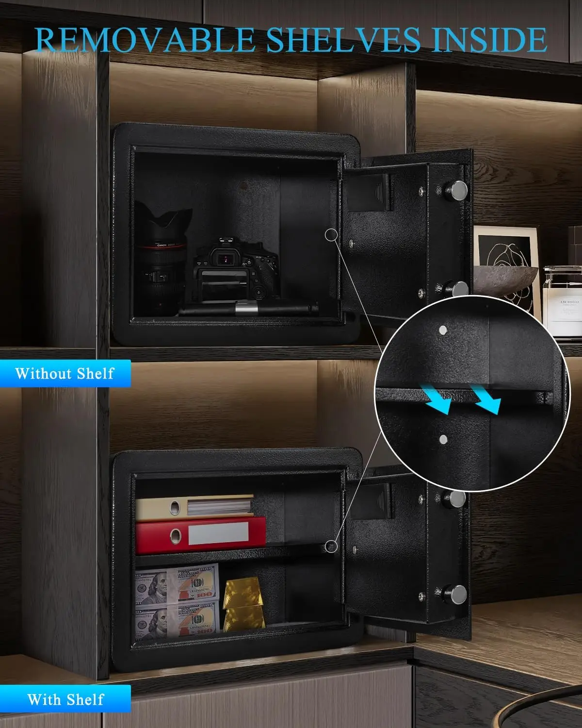 Digital Security Safe Box with LED Light, Small Safe box for Money with Removable Shelf, Lockbox Money Jewellery Important Docum