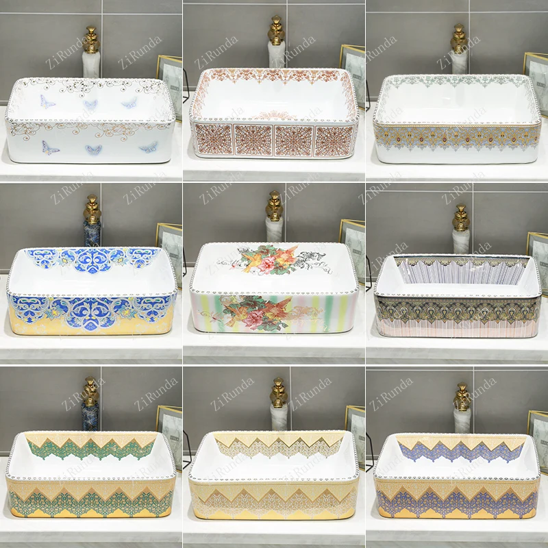 *Ceramic table basin hand washing large rectangular ceramic washbasin art basin household European style