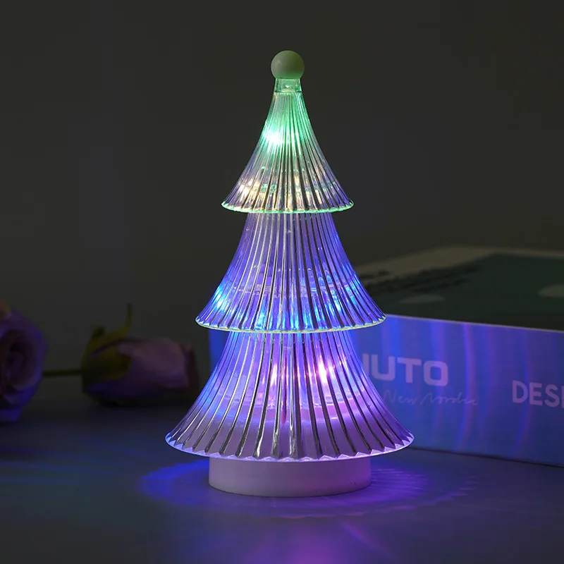 Three-tiered Christmas Tree Night Lamp Diamond Crystal Pagoda Night Lamp Bedroom Ambiance Lamp Christmas Decorative Light