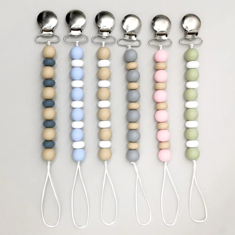 

Silicone Round Lentil Spacer Beads Pacifier Clips Dummy Chain Newborn Soother Chains Nipple Holder Baby Teething Toys Gifts