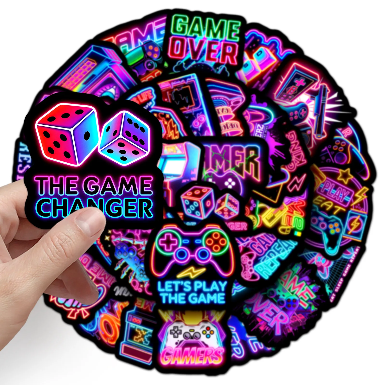 

50PCS Cyberpunk Neon Gaming Stickers Waterproof Vinyl Decals for Laptop Game Console Phone Case Decor ﻿