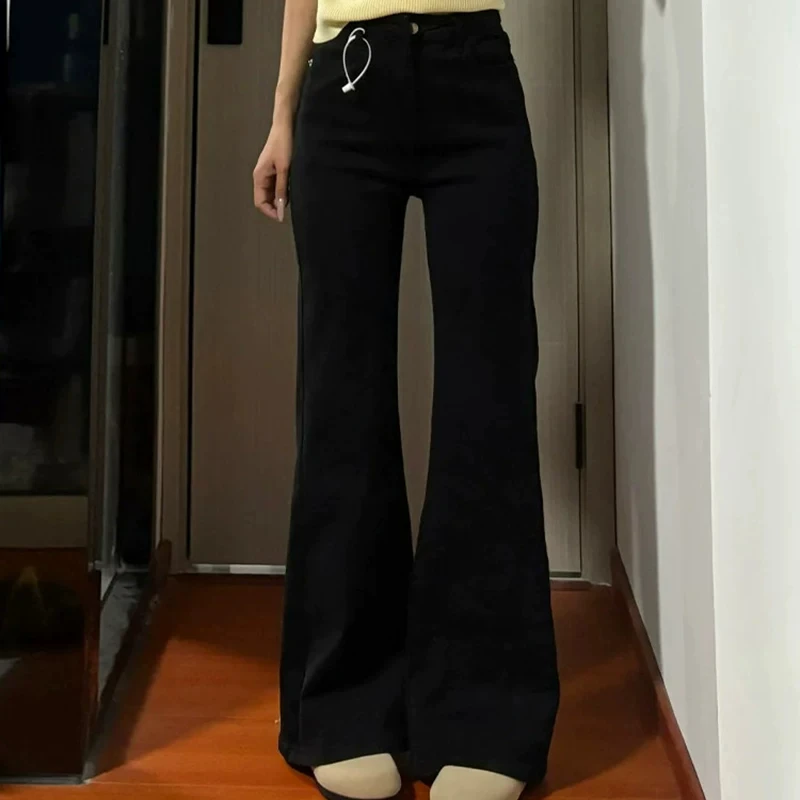 High Waist Slim Fit Bell Bottom Jeans Women's Fashion Autumn 2026 New Style Black Denim Pants Wear Resistant Cotton Stretch