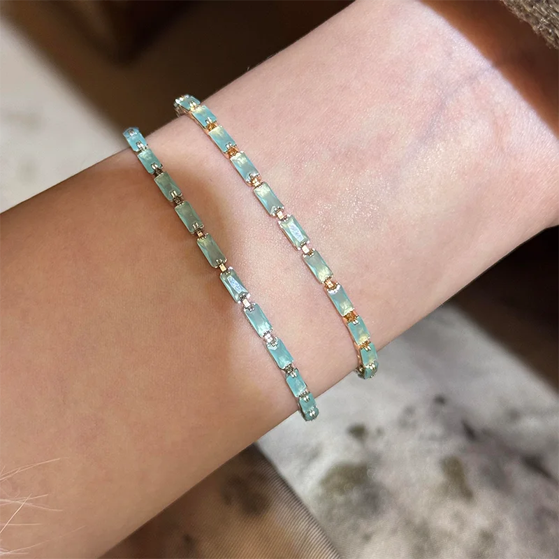 New sterling silver bracelet square full shining cat eye stone adjustable bracelet sea blue gemstone zircon silver bracelet Gift