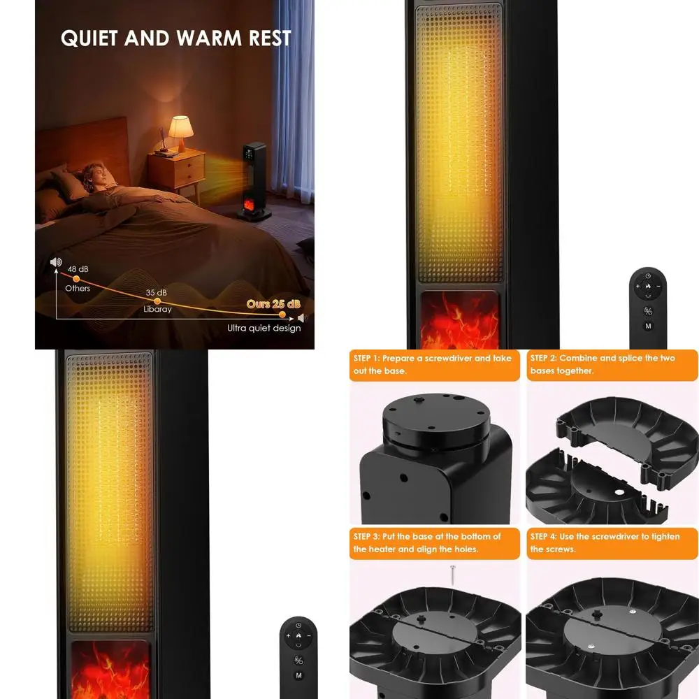 

Портативный керамический обогреватель 1500 Вт с пультом ДУ, тихий и безопасный, 75 ° Осцилляция и таймер на 12 часов, идеально подходит для дома, спальни, офиса