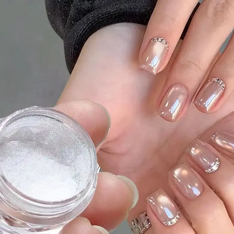 1box High Gloss Plating Chrome Nail Powder White Moonlight Bright Mirror Nail Art Pigment Nail Art Rubbing Powder 0.3grams S#75