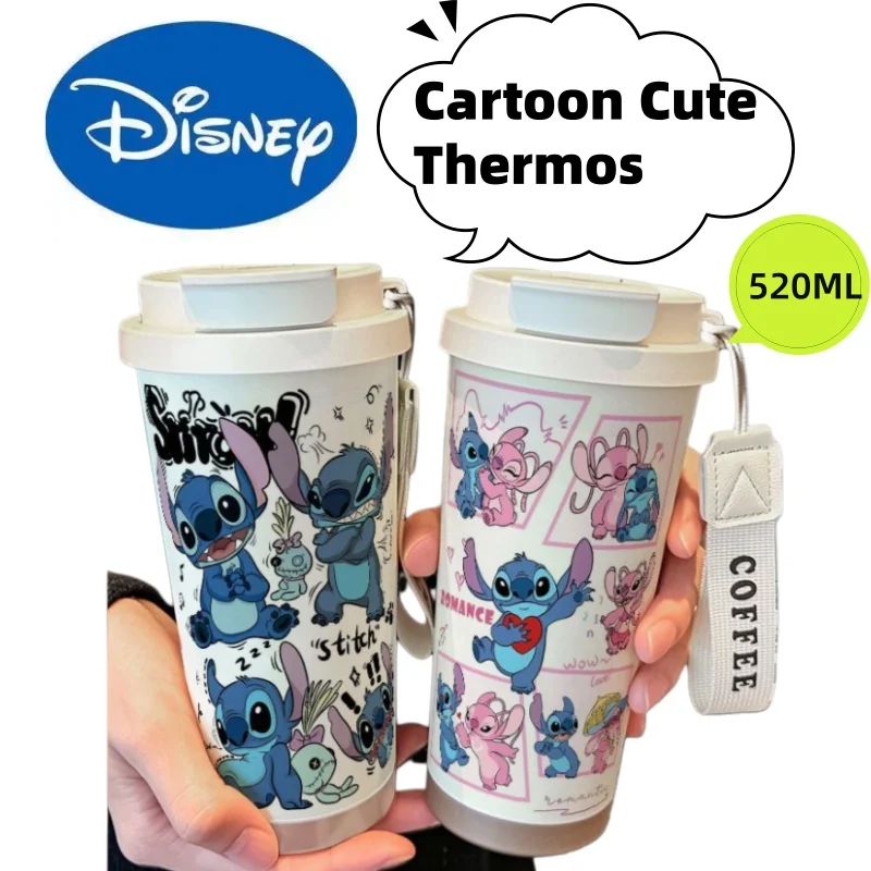 

New Disney Stitch Large Capacity Stainless Steel Student Thermos High Color Value Straw Double Drink Coffee Cup Birthday Gift