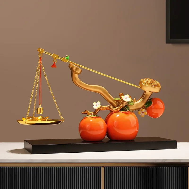 New Chinese Style Persimmon Ruyi Ornament High End Light Luxury Living Room Entrance Decor Housewarming Annual Meeting Gift