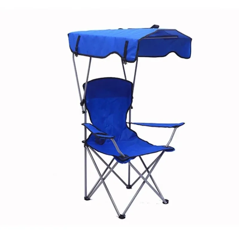 Sunshade Fishing Chair with Cup Holder Outdoor Foldable Portable Chairs Camping Backrest Chair Leisure Travel Beach Seat